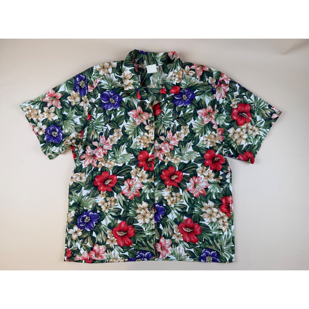 Koret Petites Floral Hawaiian Camp Shirt Womens Large Tropical Button Up